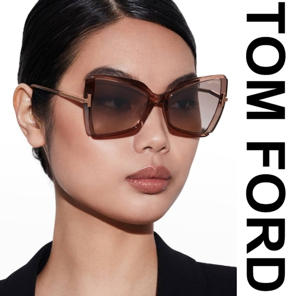 Tom Ford - Gia Semi Rimless Butterfly Sunglasses - Shiny Beige 57G - FT0… - Picture 3 of 11